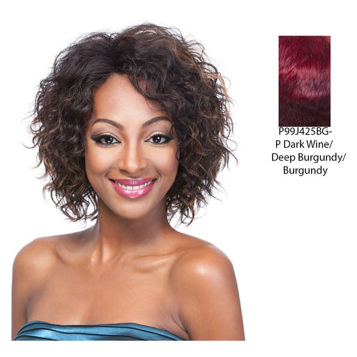 Cap Weave Human Hair Wig HH Freya,Thick Streaks Dark Wine/Deep Burgundy/BG