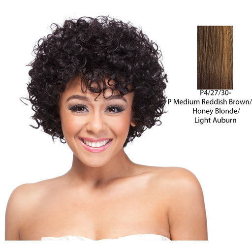 100 Percent Human Hair Wig HH Giselle,Streaked Blend Of Medium Brown, Strawberry Blonde, And Light Auburn
