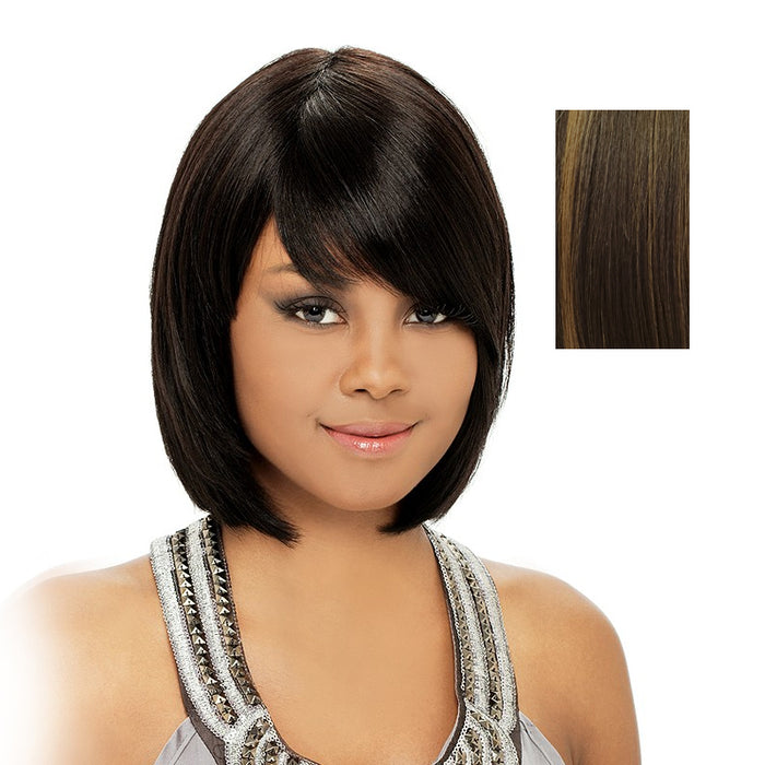 100 Percent Indian Remi Natural First Lady Wig,Medium Brown Base With Strawberry Blonde Highlights