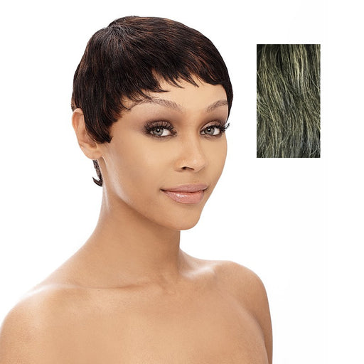 Molly Wig 100 Percent Human Hair Pixie Short ,Off Black With 50 Percent Gray