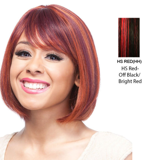 100% Human Hair Wig Human Hair Nia,Off black base with bright red accented highlights