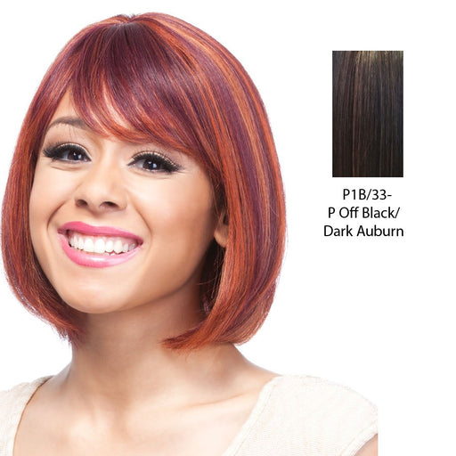 100% Human Hair Wig Human Hair Nia,Off black base with dark auburn highlights