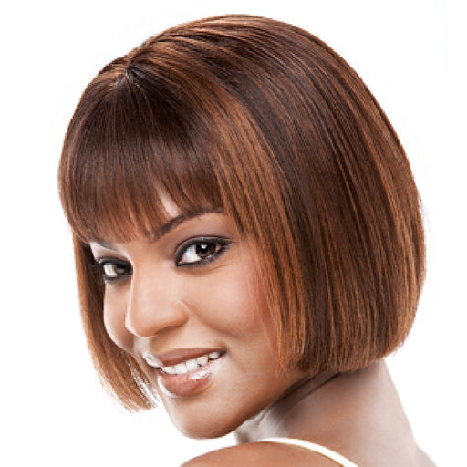 100% Human Hair Wig Human Hair Nia,Medium brown base with strawberry blonde highlights