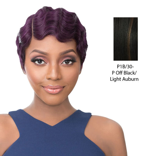 100% Human Hair Full Wig Side Lace Part,Off black base with light auburn highlights