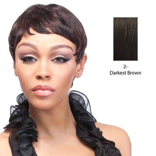Human Hair Wig, Cap Size Medium, Length: Short,Darkest brown