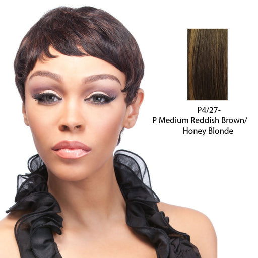 Human Hair Wig, Cap Size Medium, Length: Short,Medium brown base with strawberry blonde highlights
