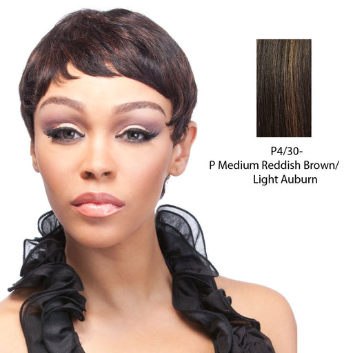 Human Hair Wig, Cap Size Medium, Length: Short,Medium brown base with light auburn highlights