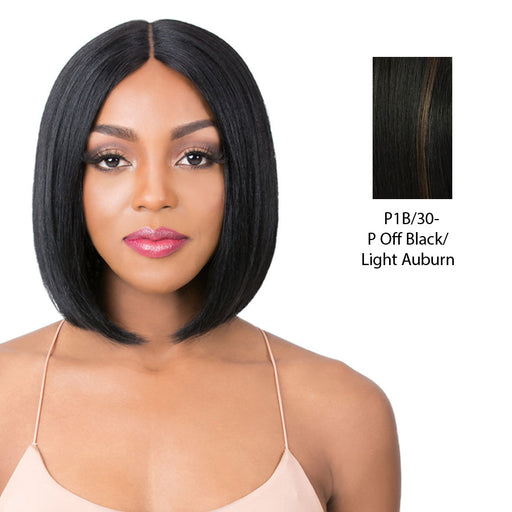 100% Human Hair 5" Deep Parting Lace Wig,Off black base with light auburn highlights