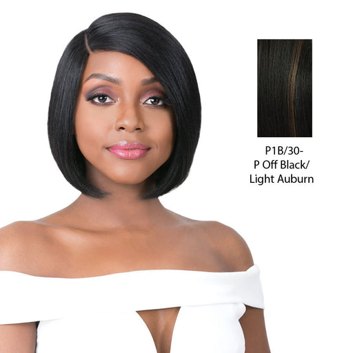 100% Human Hair 5" Deep Parting Lace Wig,Off black base with light auburn highlights