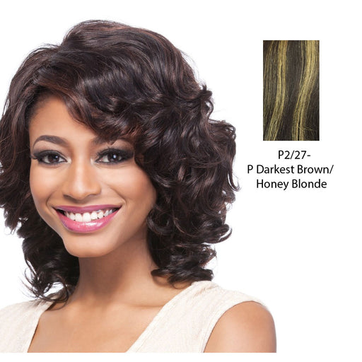 100% Human Hair Wig,Darkest brown base with strawberry blonde highlights