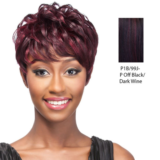 Human Hair Wig,Off black base with dark wine highlights