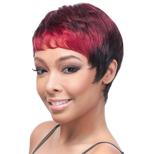 Human Hair Wig,Two tone frost blend of dark wine layer over deep burgundy bottom