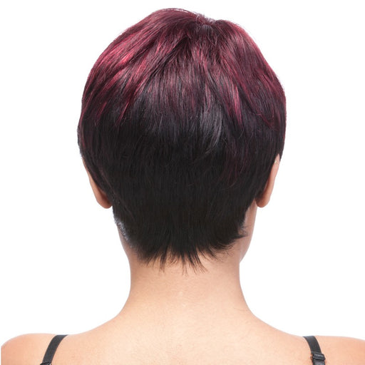 Human Hair Wig,Two tone frost blend of dark wine layer over deep burgundy bottom