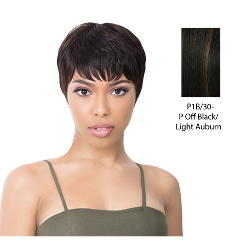 Human Hair Wig,Off black base with light auburn highlights