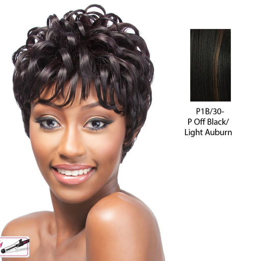Cap Weave Human Hair Wig Human Hair Tataya,Off black base with light auburn highlights