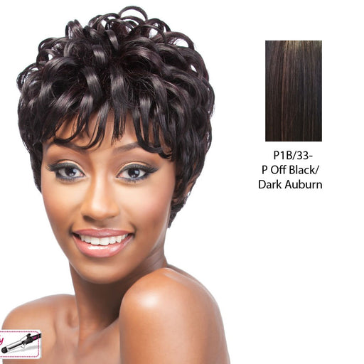Cap Weave Human Hair Wig Human Hair Tataya,Off black base with dark auburn highlights