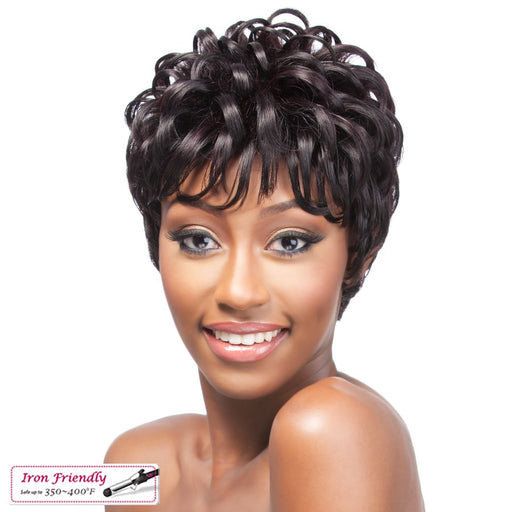 Cap Weave Human Hair Wig Human Hair Tataya,Off black base with dark wine highlights