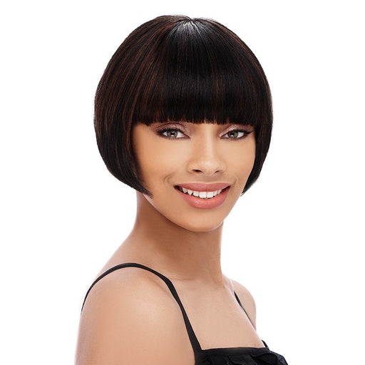 Cap Weave Human Hair Temi Wig,Off black base with dark auburn highlights