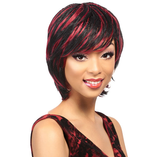 Human Hair Wig Wispy Twist,Off black base with burgundy highlights