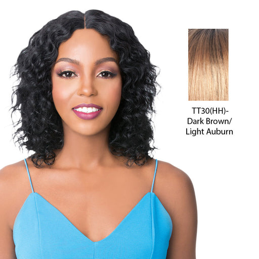 Brazilian Human Hair Swiss Lace Front Wig Wet N Wavy Mirror,Dark brown roots with light auburn