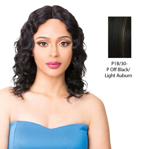 Brazilian Human Hair Swiss Lace Front Wig Wet N Wavy Truly,Off black base with light auburn highlights