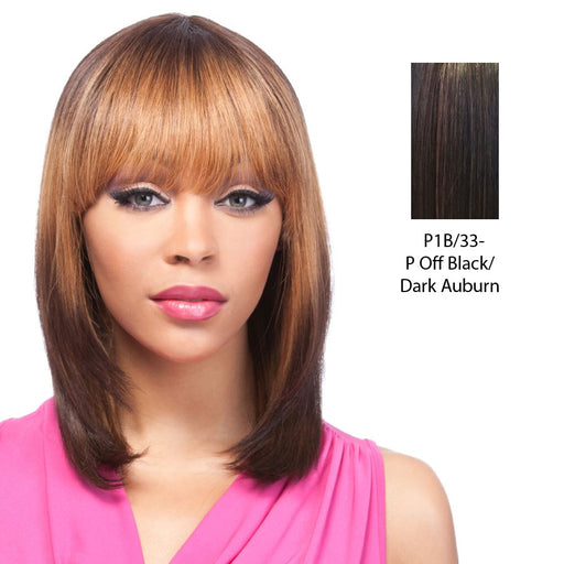 100% Human Hair Wig Yaki 1012,Off black base with dark auburn highlights