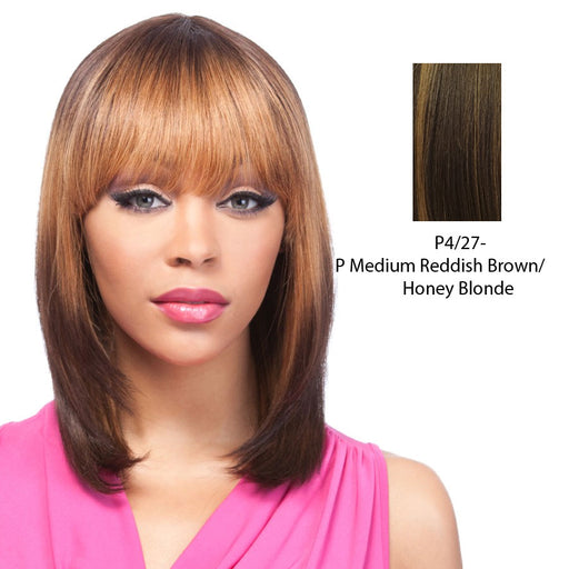 100% Human Hair Wig Yaki 1012,Medium brown base with strawberry blonde highlights