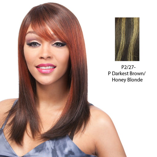 100% Human Hair Wig Yaki 1214,Darkest brown base with strawberry blonde highlights