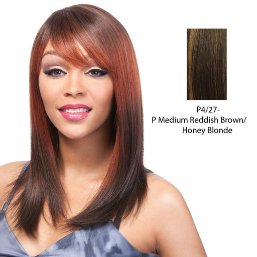 100% Human Hair Wig Yaki 1214,Medium brown base with strawberry blonde highlights