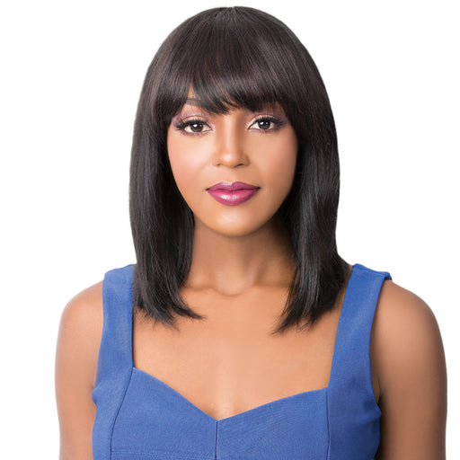 100% Brazilian Human Hair Wig Wet N Wavy Nick,Off black base with light auburn highlights
