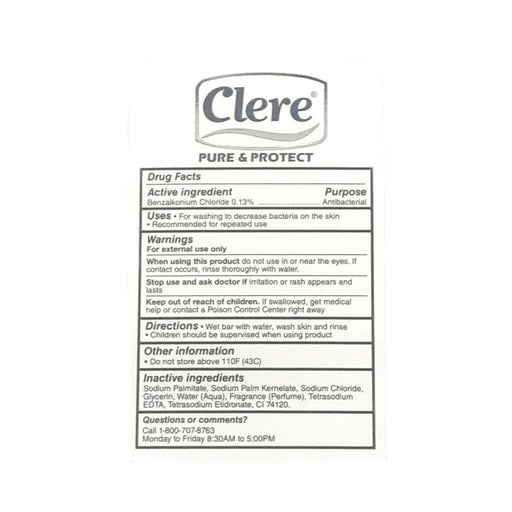 Clere Pure & Protect Antibacterial Soap Bar 150g  5.2 oz.