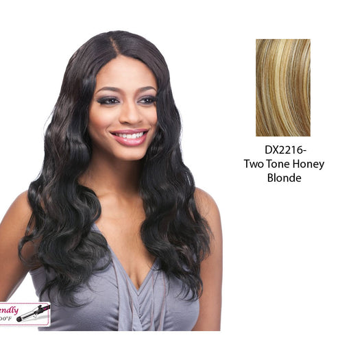 Futura Synthetic Clip In Extension,Body Wave 18,Two tone frost blend of strawberry blonde layer over with honey blonde bottom