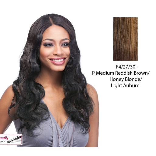 Futura Synthetic Clip In Extension,Body Wave 18,Streaked blend of medium brown, strawberry blonde, and light auburn