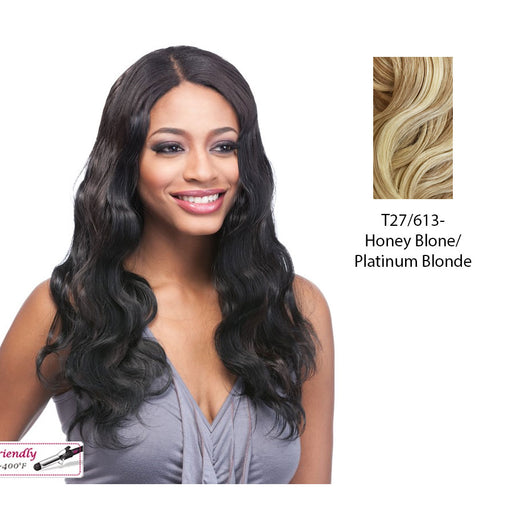 Futura Synthetic Clip In Extension,Body Wave 18,Dark Brown roots with a blended mix of Strawberry Blonde and Platinum Blonde