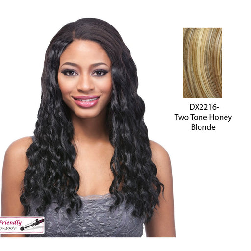 18" Ocean Wave Synthetic Clip On Extensions,Two tone frost blend of strawberry blonde layer over with honey blonde bottom