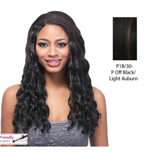 18" Ocean Wave Synthetic Clip On Extensions,Off black base with light auburn highlights