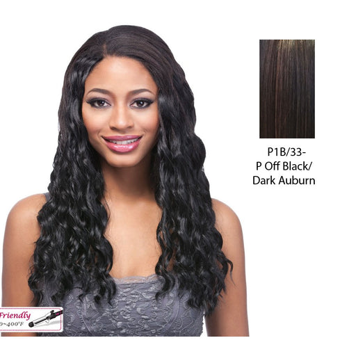 18" Ocean Wave Synthetic Clip On Extensions,Off black base with dark auburn highlights