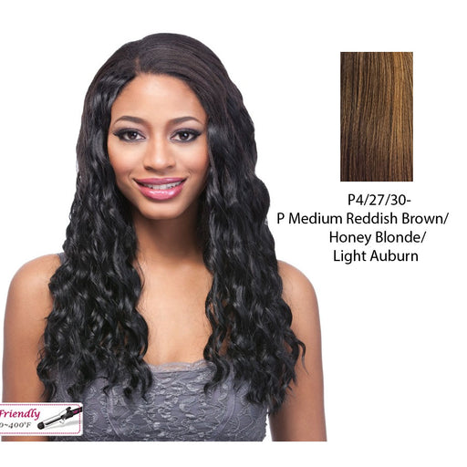 18" Ocean Wave Synthetic Clip On Extensions,Streaked blend of medium brown, strawberry blonde, and light auburn