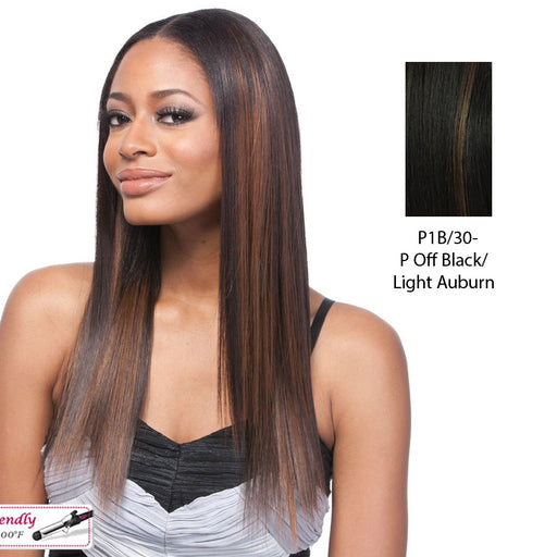 14" Yaki Straight Synthetic Clip On Extensions,Off black base with light auburn highlights