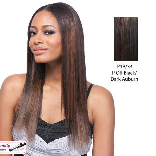 14" Yaki Straight Synthetic Clip On Extensions,Off black base with dark auburn highlights