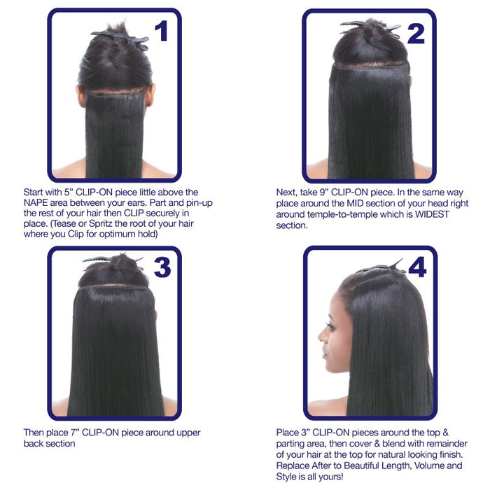 14" Yaki Straight Synthetic Clip On Extensions,Medium brown base with light auburn highlights