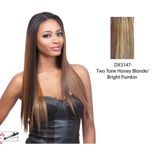 18" Yaki Straight Synthetic Clip On Extensions,Two tone frost blend of strawberry blonde and bright pumpkin layer over gold light auburn bottom