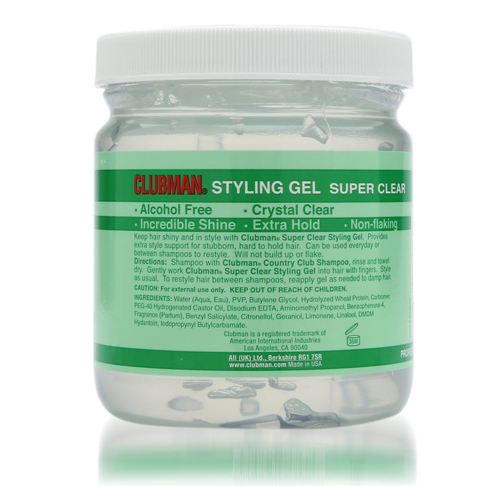 Clubman Pinaud Super Clear Styling Gel Super Hold, 16 oz.