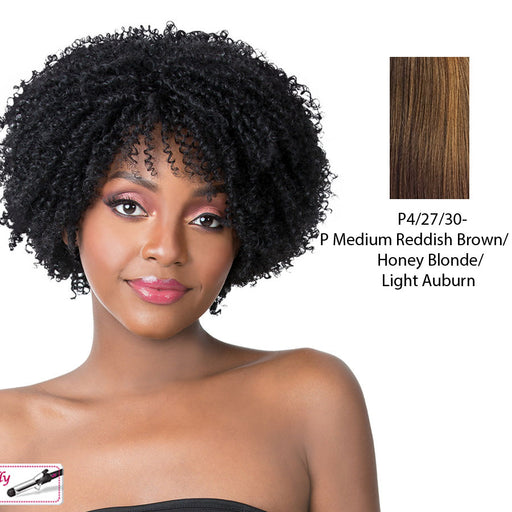 Synthetic Wig Coily Girl,Streaked blend of medium brown, strawberry blonde, and light auburn