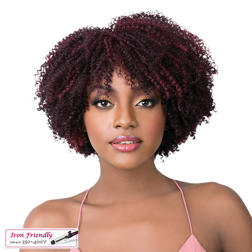 Synthetic Wig Coily Girl,Streaked blend of deep wine and dark violet