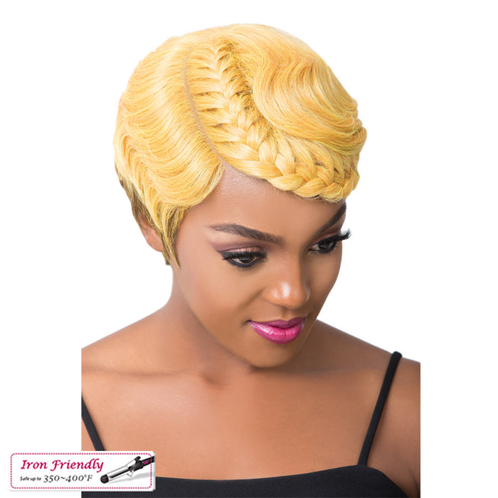 Swiss Lace Part Wig Crown Braid Pixie,FT GOLDEN AMBER