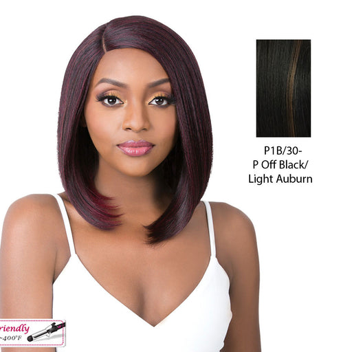 Damariss Synthetic Wig With Lace Part By It'S A Wig, Cap Size Medium,Off black base with light auburn highlights