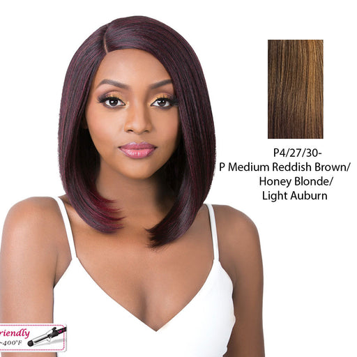 Damariss Synthetic Wig With Lace Part By It'S A Wig, Cap Size Medium,Streaked blend of medium brown, strawberry blonde, and light auburn