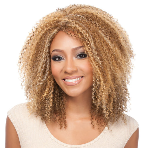 100% Synthetic Premium Quality Wig Dessa,Two tone frost blend of strawberry blonde layer over with honey blonde bottom
