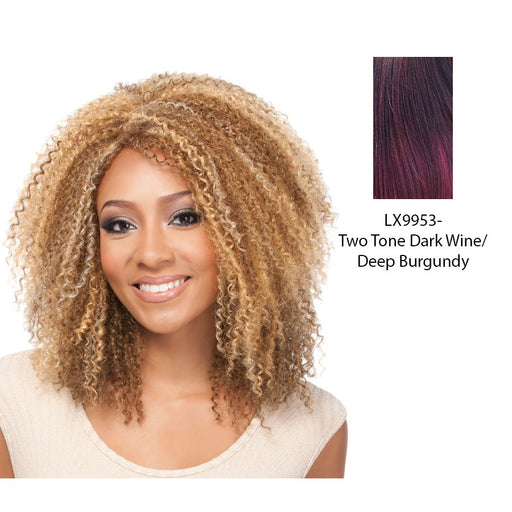 100% Synthetic Premium Quality Wig Dessa,Two tone frost blend of dark wine layer over deep burgundy bottom